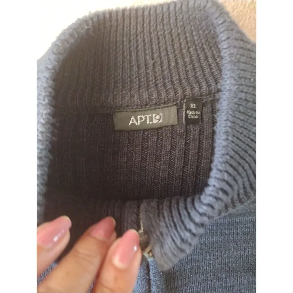 Apt.‎ 9 Sweater Men XL Charcoal Knit 1/4 Zip Cotton Blend Pockets Mock Neck EUC
